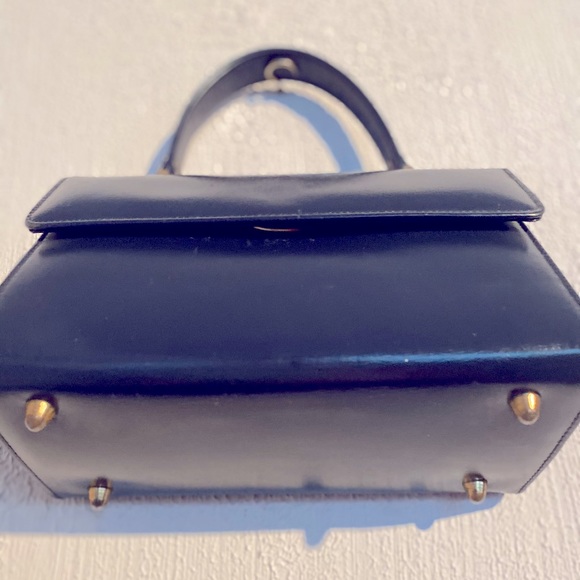 Vintage Mini Navy Leather Bag Lock closure - Picture 2 of 4